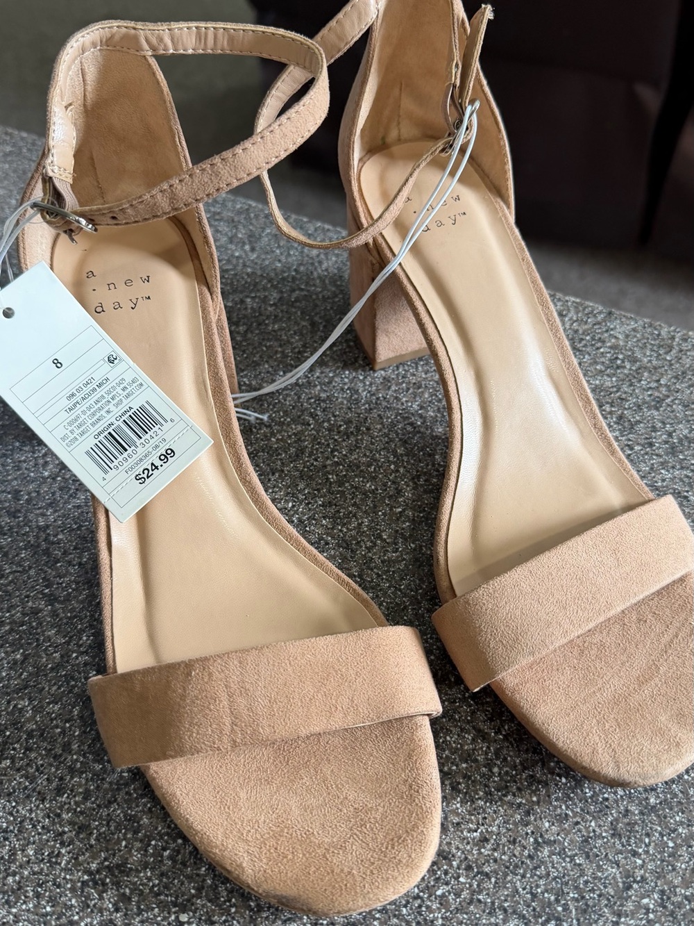 a new day Nude/Tan Suede Block Heel Ankle-Strap Sandals